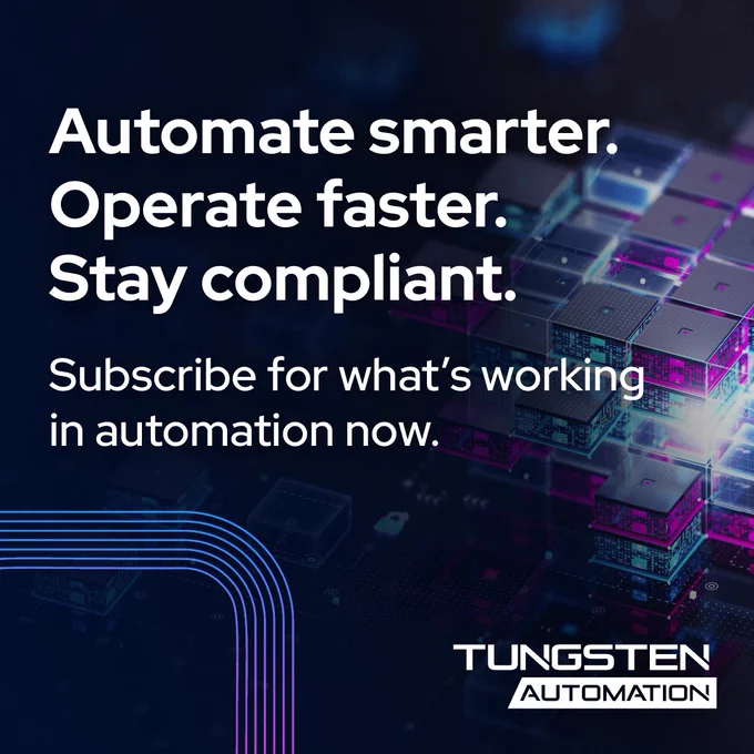 Futuristic digital circuit board with text promoting smarter automation, faster operations, and compliance.