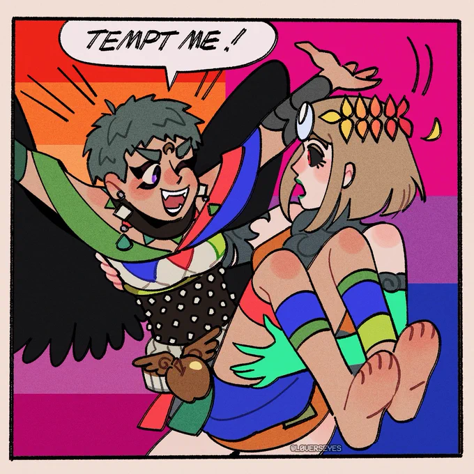 eris jumps into melinoe's arms, yelling, "tempt me!"