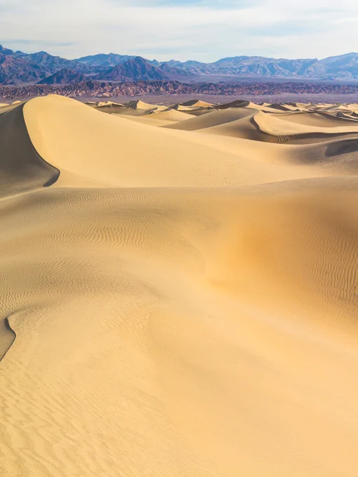 A sharply defined dune crest at Mesquite Flat Sand Dunes, showing contrasting light and shadow with fine wind‑carved textures.