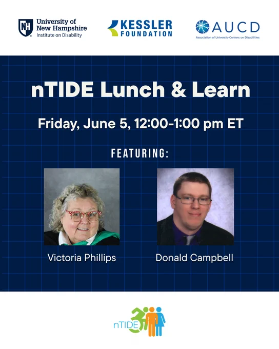 Promotional graphic for nTIDE Lunch & Learn event on June 5 from 12-1pm ET featuring speakers Victoria Phillips and Donald Campbell. 