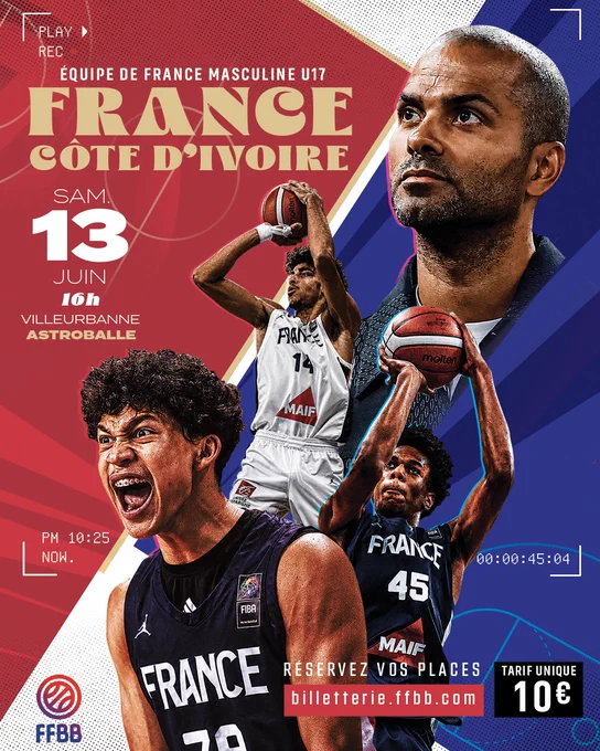 Billetterie pour le match de préparation de l’Équipe de France U17 coachée par Tony Parker face au Sénégal le 13 juin à l’Astroballe.