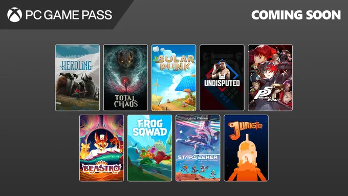 Herdling, Total Chaos, Solar Punk, Undisputed, Persona 5 Royal, Beastro, Frog Sqwad, Starseeker: Astroneer Expeditions, and Junkster are coming soon to PC Game Pass.