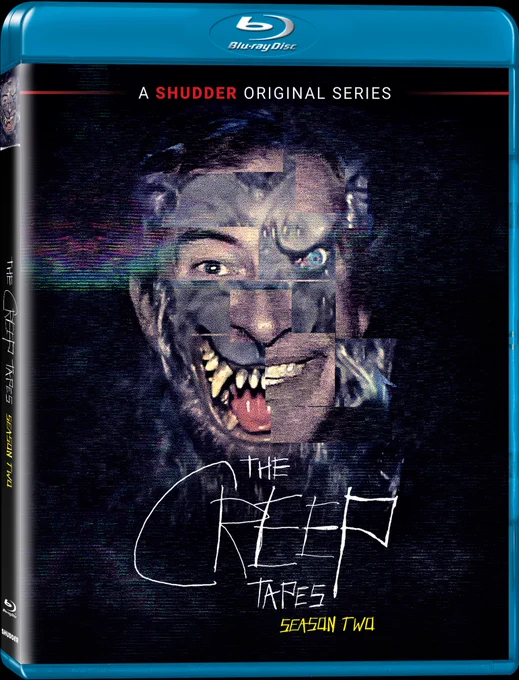 Blu-ray cover art for a Shudder original horror series 'The Creep Tapes', Season Two, featuring a distorted humanoid face with monstrous features.