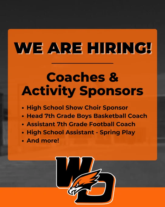 Hiring coaches and activity sponsors including choir, basketball, football, and spring play assistant roles at a school.