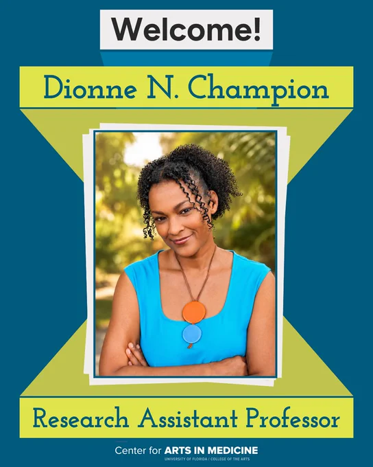 Welcome graphic introducing Dionne N. Champion as Research Assistant Professor at UFCAM.