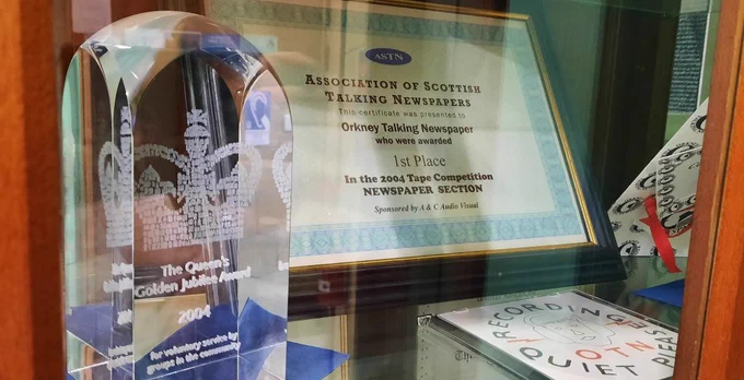 Certificates and awards for Orkney Talking Newspaper
