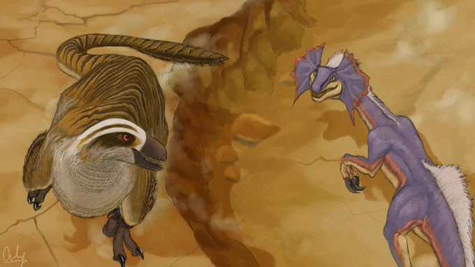 A Utahraptor absconded once it has sensed that it is in uninviting territory. His doubts proven once it encountered the dominant Jaggi who is the master of the area. The situation seems tense but the dominant Jaggi, not feeling like expending energy for an unnecessary skirmish, just looked over the Utahraptor running past him on top of the ridge.
