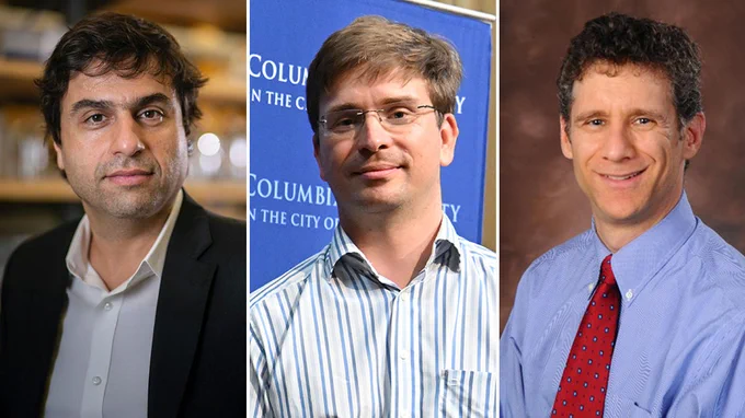 A three pannel graphic showing images of Columbia University Faculty Members