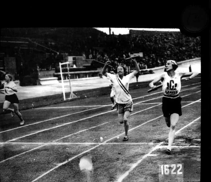 Athletes competing in the women's 400-metre relay race at the 9th Summer Olympic Games