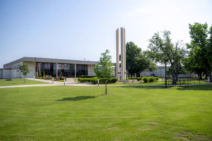 Photo of the Tower in the Campus Mall at Rose State College.
