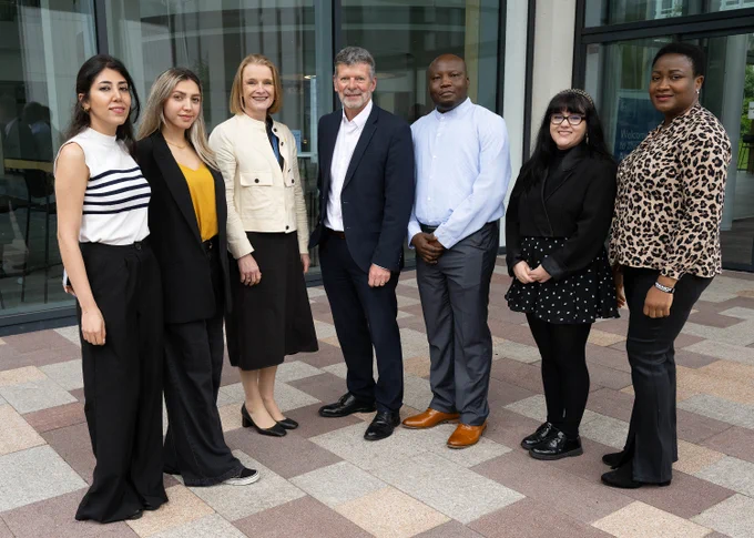 Three Minute Thesis finalists with Principal and Vice-Chancellor Professor Mairi Watson 