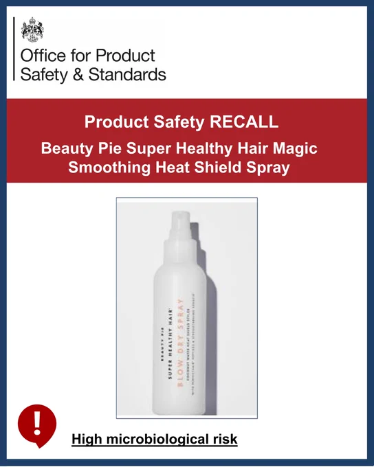 Image of Product Recall for Beauty Pie Super Healthy Hair Magic Smoothing Heat Shield Spray.