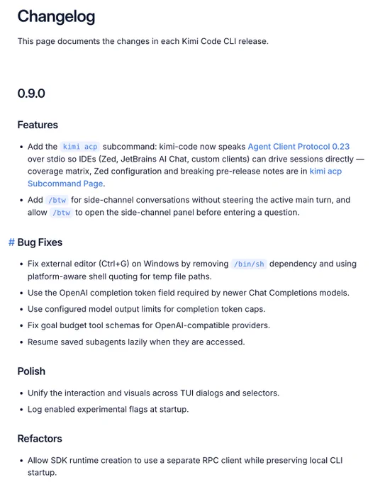 Kimi Code Changelog