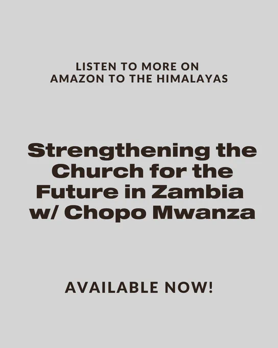 Promotional graphic for a talk titled 'Strengthening the Church for the Future in Zambia w/ Chopo Mwanza'. The design uses bold typography on a plain background.