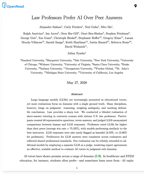 Law Professors Prefer AI Over Peer Answers