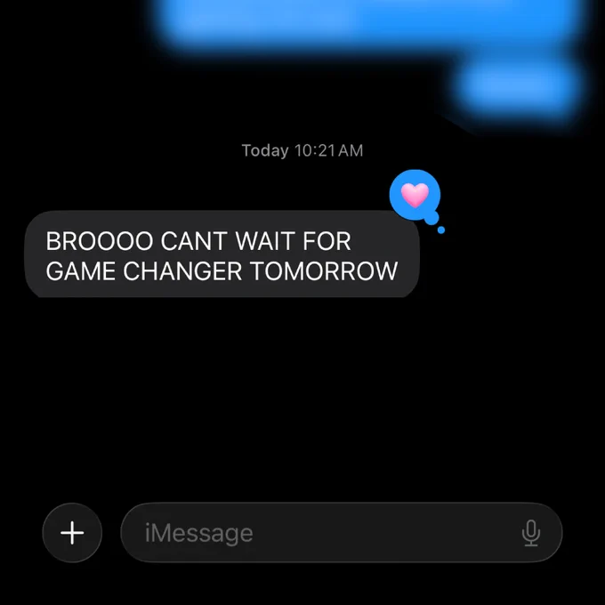 A text from Josh Ruben to Sam Reich saying "DUUDEEE SO EXCITED FOR GAME CHANGER TOMORROW". Followed by a picture of Josh, collapsed, looking up to the heavens and saying " I want to go home, bitch"