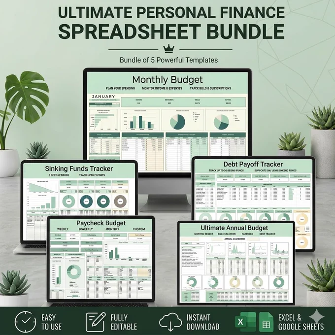 🚀 Ultimate Personal Finance Spreadsheet Bundle

✔ Monthly Budget Dashboard
✔ Annual Budget Planner
✔ Debt Payoff Tracker
✔ Sinking Funds Tracker
✔ Paycheck Budget Template

📊 Track spending
💰 Manage savings
📉 Pay off debt
🎯 Reach financial goals

✅ Beginner Friendly
✅ Automated Calculations
✅ Works with Any Currency
✅ Instant Access

Take control of your finances today.
https://fincsolaccountancy.com/products/productivity-finance-planner-bundle-habit-tracker-monthly-budget-task-tracker-wedding-budget-spreadsheet-templates-copy
#PersonalFinance #BudgetPlanner #DebtFree #MoneyManagement #SavingsGoals #Budgeting #FinanceTracker #PaycheckBudget #DebtTracker #SinkingFunds #ExcelTemplate #Spreadsheet #FinancialPlanning