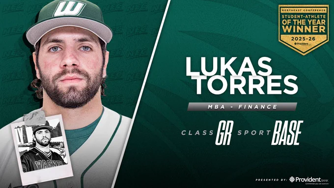 Lukas Torres from Wagner baseball is the 2025-26 NEC Male Team Student-Athlete of the Year (presented by Provident Bank)!