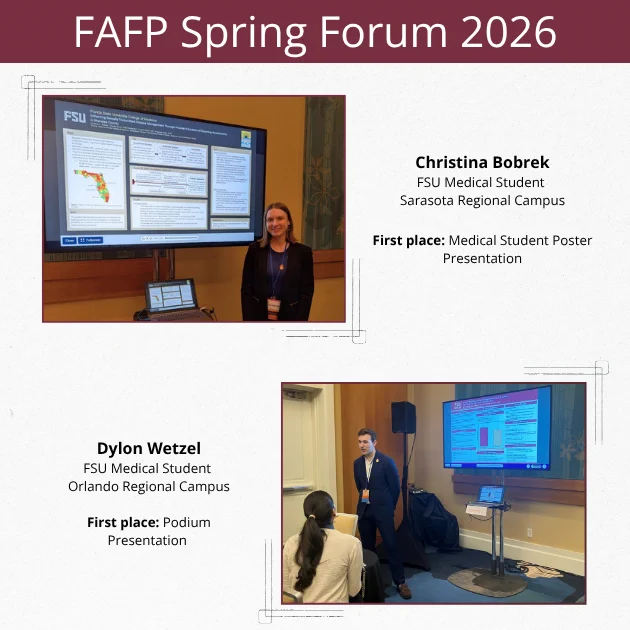 Christina Bobrek and Dylon Wetzel presenting posters at the FAFP Spring Forum.