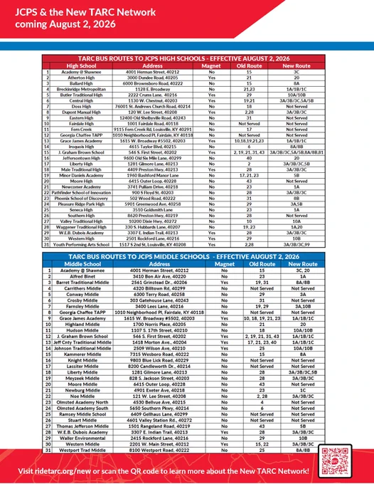 JCPS & the New TARC Network flyer
