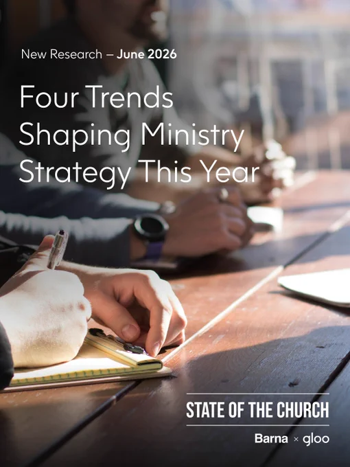 A focused workspace setting with people writing notes and using laptops. The text highlights new research on ministry strategies for June 2026.