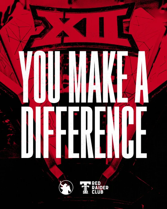 Bold white text reading You Make a Difference over a red and black Big 12 Championship trophy graphic with Red Raider Club logo