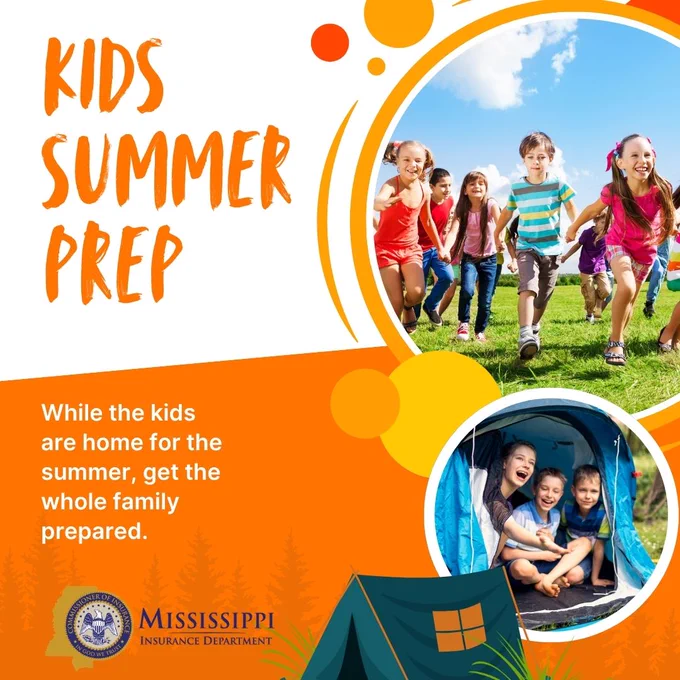Group of children running joyfully on green grass under a blue sky, promoting summer family preparedness.