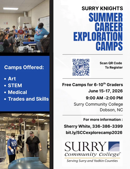 flyer for the Surry Knight Summer Career Exploration Camps