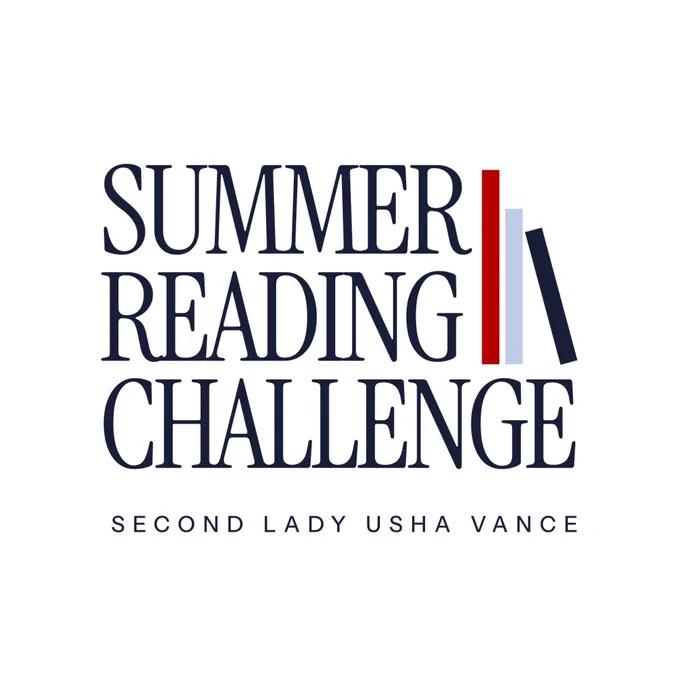 The Summer Reading Challenge logo on a white background with the copy "Summer Reading Challenge Second Lady Usha Vance."