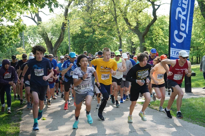People running in the park.