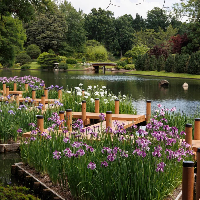 Japanese Water Irises on Zigzag Bridge
