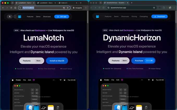 Fake LumaNotch macOS app = NovaStealer (MioLab) - site = near 1:1 clone of dynamichorizon[.]app