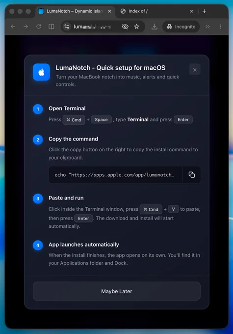 ClickFix shows apps.apple.com, hides the curl|bash
