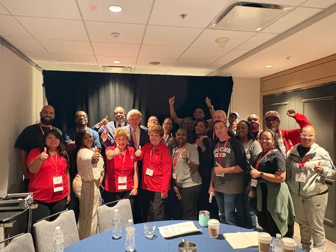 Group photo with Senator Markey and CWA members