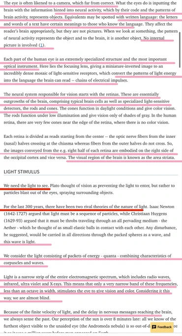 I’m calling my thesis #ARTIFICIALi ™️ #ARTIFICIALeye™️ : Psycho-Physiological Optics - A Neuropsychological Exegesis On Computer Programming & Diminished Cognitive Capacity Of Its Users
#BADCAMeOLISTENINGPARTY 

SECONDARY SOURCE https://pmc.ncbi.nlm.nih.gov/articles/PMC4348490/ BY Marilita M Moschos

The eye is often likened to a camera, which far from correct. What the eyes do is inputting the brain with the information hinted into neural activity, which by their code and the patterns of brain activity, represents objects. Equivalents may be spotted with written language: the letters and words of a text have certain meanings to those who know the language. They affect the reader's brain appropriately, but they are not pictures. When we look at something, the pattern, of neural activity represents the object & to the brain, it is another object. No internal picture is involved (1).
Each part of the human eye is an extremely specialized structure & the most important optical instrument.