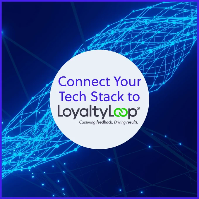 An abstract digital background with headline “Connect Your Tech Stack to LoyaltyLoop”