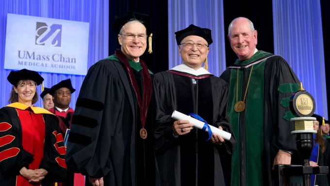 Gerald Chan received an honorary degree before delivering the 2026 Commencement address at UMass Chan