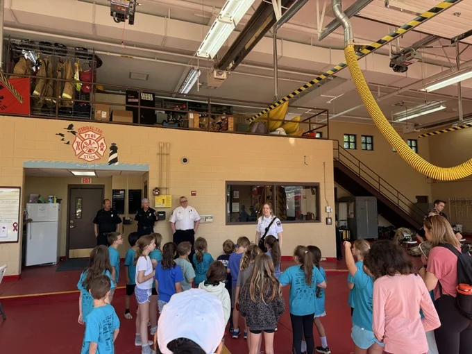 students learning about the fire station 