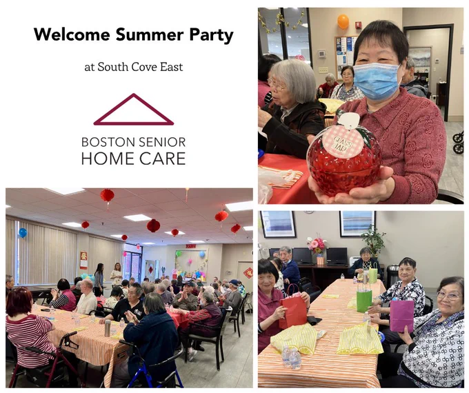 A collage of South Cove East residents enjoying a party.