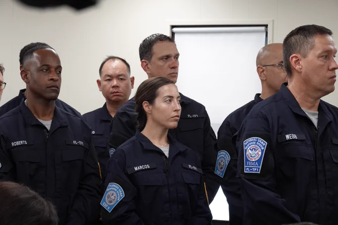 Members of Florida Urban Search and Rescue Task Force 1 attend a hurricane preparedness event.