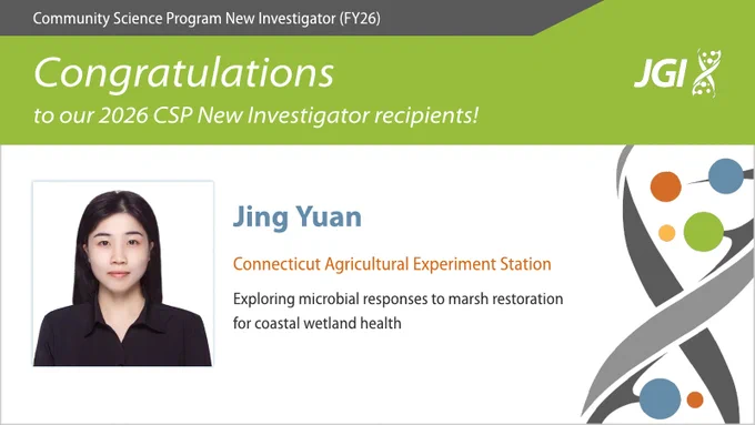 Community Science Program New Investigator (FY26)
Congratulations to our 2026 CSP New Investigator recipients!
Jing Yuan
Connecticut Agricultural Experiment Station
Exploring microbial responses to marsh restoration for coastal wetland health