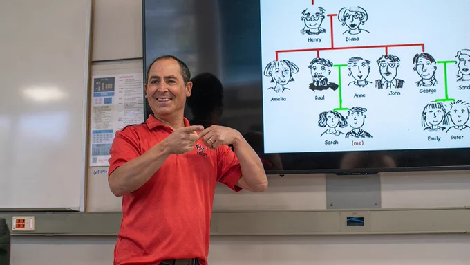 Lecturer Brad Cohen teaches the course ASL 101. (Photo: Joshua Arguelles)
