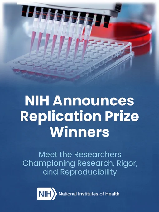 Graphic showing a multichannel pipet. Text reads: NIH Announces Replication Prize Winners. Meet the Researchers Championing Research, Rigor, and Reproducibility.