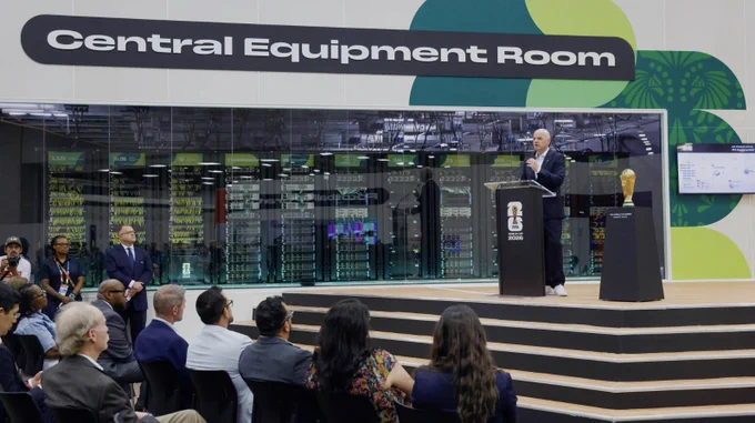 FIFA President Gianni Infantino at the official opening of the FIFA World Cup 2026 International Broadcast Center at Kay Bailey Hutchison Convention Center Dallas. Photo by FIFA
