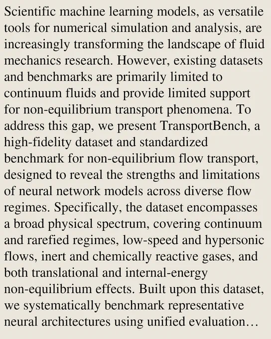Scientific machine learning models, as versatile tools for numerical simulation and analysis, are increasingly transforming the landscape of fluid mechanics research. However, existing datasets and benchmarks are primarily limited to continuum fluids and provide limited support for non-equilibrium transport phenomena. To address this gap, we present TransportBench, a high-fidelity dataset and standardized benchmark for non-equilibrium flow transport, designed to reveal the strengths and limitations of neural network models across diverse flow regimes. Specifically, the dataset encompasses a broad physical spectrum, covering continuum and rarefied regimes, low-speed and hypersonic flows, inert and chemically reactive gases, and both translational and internal-energy non-equilibrium effects. Built upon this dataset, we systematically benchmark representative neural architectures using unified evaluation protocols to probe key challenges in learning non-equilibrium flows, including robust