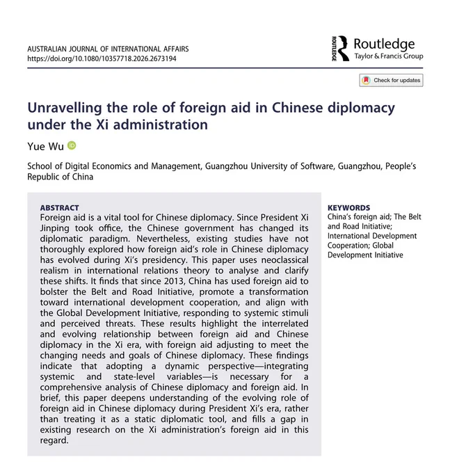 ABSTRACT
Foreign aid is a vital tool for Chinese diplomacy. Since President Xi Jinping took office, the Chinese government has changed its diplomatic paradigm. Nevertheless, existing studies have not thoroughly explored how foreign aid's role in Chinese diplomacy has evolved during Xi's presidency. This paper uses neoclassical realism in international relations theory to analyse and clarify these shifts. It finds that since 2013, China has used foreign aid to bolster the Belt and Road Initiative, promote a transformation toward international development cooperation, and align with the Global Development Initiative, responding to systemic stimuli and perceived threats. These results highlight the interrelated and evolving relationship between foreign aid and Chinese diplomacy in the Xi era, with foreign aid adjusting to meet the changing needs and goals of Chinese diplomacy. These findings indicate that adopting a dynamic perspective-integrating systemic and state-level variables—is nec