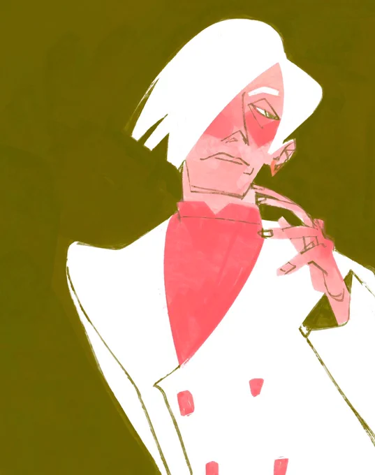 A digital drawing of Pete White from The Venture Bros. It is a portrait. He has his hand partially raised under his chin. The background is dark green.