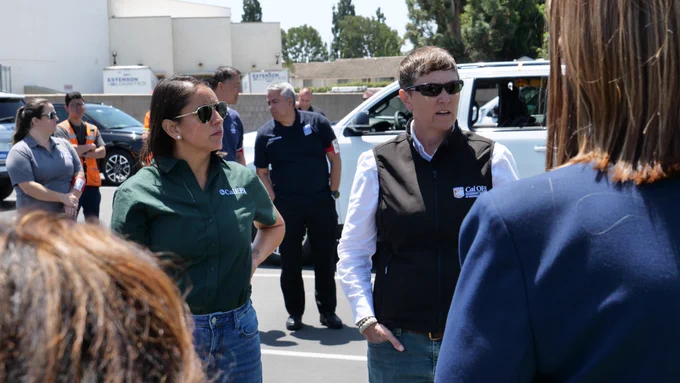 The photos show Cal OES Director Caroline Thomas Jacobs and Cal EPA Secretary Yana Garcia interacting with local communities in Garden Grove. 