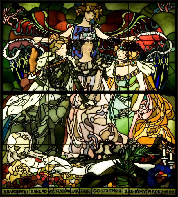 ユゼフ・メホッフェル《人生は儚き夢》1906年頃、ステンドグラス、142.5×162.5cm、クラクフ国立美術館
