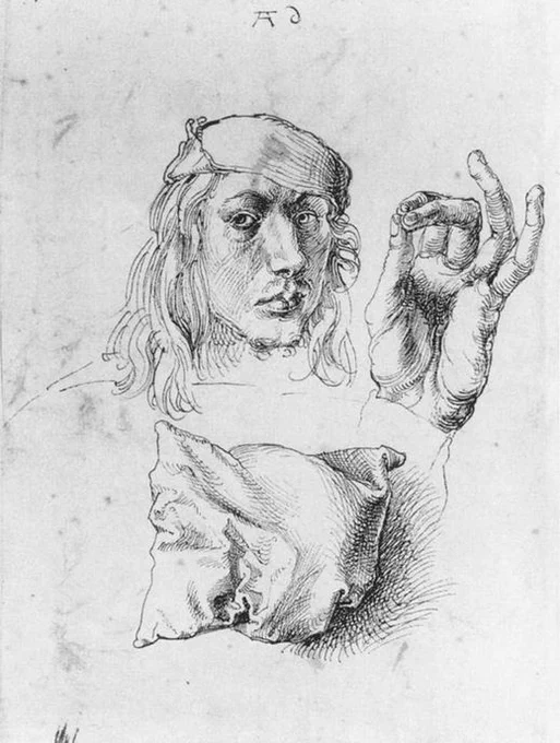 Self-portrait with a pillow, drawing of 1491–92. 